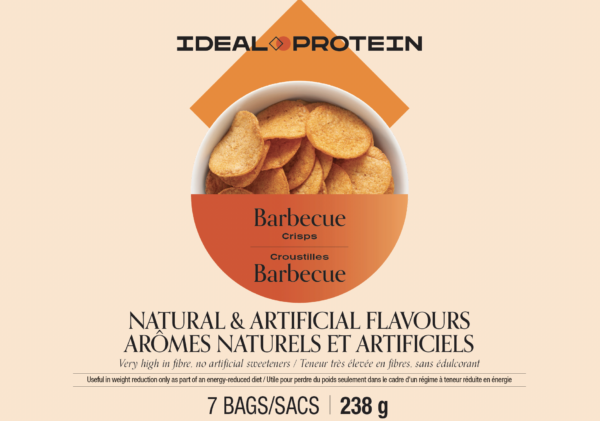 Barbecue Crisps actual box packaging. Indicating 7 bags per box.