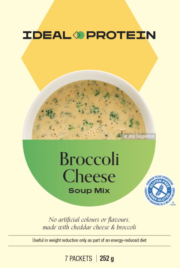 Broccoli cheese soup packaging showing 7 servings per box.