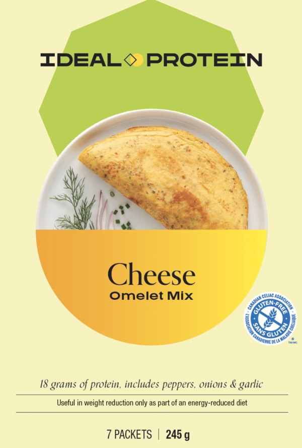 Box of Ideal Protein Cheese Omelet Mix – 7 high protein, low carb servings for weight loss support.