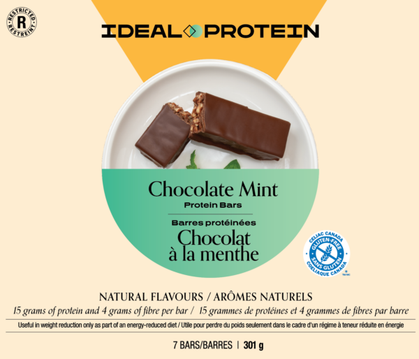 Box of Ideal Protein Chocolate Mint Protein Bars – 7 high protein, low carb bars for weight loss support