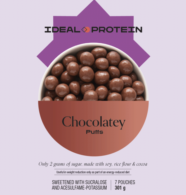 Box of Ideal Protein Chocolatey Puffs – 7 high protein, low carb servings for weight loss support