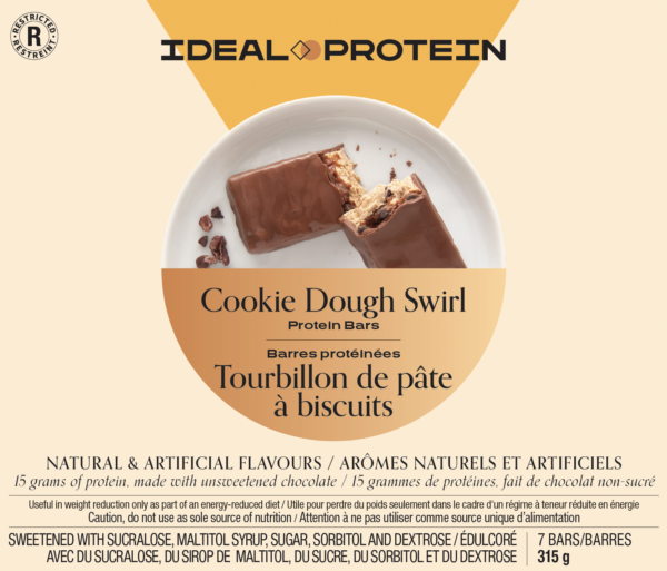 Box of Ideal Protein Cookie Dough Swirl Bars – 7 high protein, low carb bars for weight loss support.